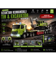 Elektirikli RC 1:12 Ölçek Uzaktan Kumandalı Tır ve Excavatör Taşıyıcı Seti Işıklı Full Fonksiyon RC