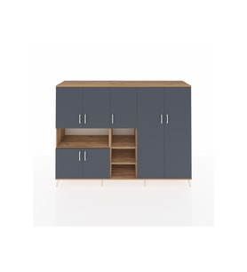 Hyperion Dolap 13 Raflı 7 Kapaklı 220x44x163 Çam-Antrasit/Çam