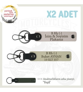 Hız Aşıkları İçin Özel İsim Plaka ve B Rh (-) Kan Grubu Yazılı Deri x2 Anahtarlık, Pudra-S Kahve-Ysl (Çok Renkli)
