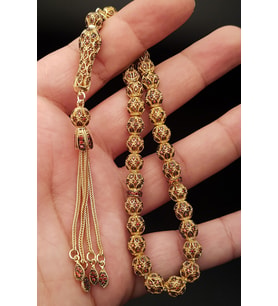 Sertifikalı 24K Altın Kaplama Gümüş Tespih 7,5mm 45Gr Küre Kesim (Sarı)