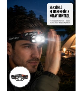 Şarj Edilebilir LED Far Hareket Sensörlü 5 Modlu Outdoor Yeni Nesil
