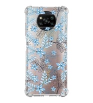 Xiaomi Poco X3 Pro Köşe Korumalı Antişok Kapak Floral Mavi Tasarımlı Şeffaf Silikon Kılıf