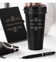 İsme Özel Premium Tasarım Erkek Kadın Hediye Seti - Çelik Termos Bardak, Defter, Kalem, Anahtarlık  Erkek Kadın Hediye Seti
