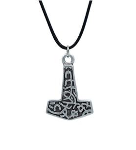 Thor Mjollnir Hammer Deri ip Kolye - Gümüş Kaplama - Kadın Erkek Kolye - No:839