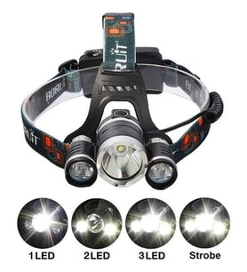 pilelistore Boruit T6 Kafa Feneri 5000 Lumens 3Xcree Xm-T6+2R5 Lamba Led Kamp Lambası