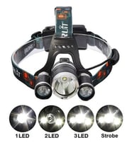 pilelistore Boruit T6 Kafa Feneri 5000 Lumens 3Xcree Xm-T6+2R5 Lamba Led Kamp Lambası