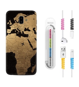 Samsung J6 Plus J7 Prime J7 Pro M20 Kılıf Kablo Koruma Spiral Silikon Map Planet 1656