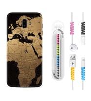Samsung J6 Plus J7 Prime J7 Pro M20 Kılıf Kablo Koruma Spiral Silikon Map Planet 1656