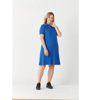 3010 Saks Günlük Tarz Lacoste Kumaş Büyük Beden Elbise (Lacivert)