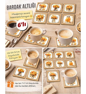 Kavonozda Çiçekler 7x7 – 6’lı Set Dekoratif Kare Tasarım