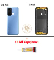 Infinix Hot 20İ Mavi Uyumlu Lensli Arka Kapak + B7000 Yapıştırıcı Arka Cam Batarya Pil Kapağı