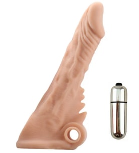 Titreşimli 17 CM Yumuşak Dokulu Realistik Tırtıklı Penis Kılıfı