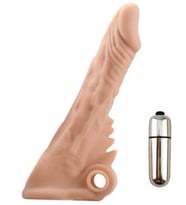 Titreşimli 17 CM Yumuşak Dokulu Realistik Tırtıklı Penis Kılıfı