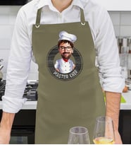 BK Gift Kişiye Özel Erkek Chef Karikatürlü Profesyonel Haki Yeşil Mutfak Önlüğü, Aşçı Önlüğü, Şef Önlüğü, Arkadaşa Hediye-1