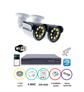 SNRELK  2'Lİ 5MP LENS WARM LEDLİ GECE RENKLİ GÜVENLİK KAMERASI AHD 320 GB SU GEÇİRMEZ FULL SETİ