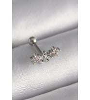 316L Çelik Gümüş Renk Zirkon Taşlı Çiçek Tragus Piercing - TJ-PR1247