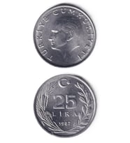 25 lira 1987 yılı koleksiyon madeni para