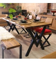 Ntconcept Dalgalı Kenar Loft Sandalyeli Doğal Ahşap Yemek Masası Takımı +6 Sandalye