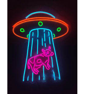 Ufo İnek Neon Tabela Kafe Dükkan Neon Led Dekorasyon Ufo'da İnek Dekoratif Aydınlatma gece lambası