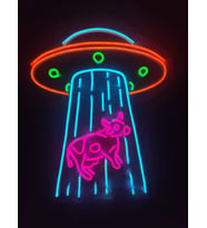 Ufo İnek Neon Tabela Kafe Dükkan Neon Led Dekorasyon Ufo'da İnek Dekoratif Aydınlatma gece lambası