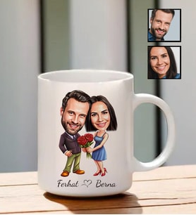 Çiftlere Özel İsimli Karikatür Temalı   Kupa Bardak