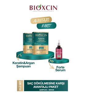 Bioxcin keratin argan şampuanı 300 ml 2 adet + Bioxcin fortte serum 50 ml 1 adet