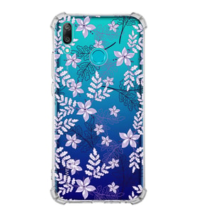 Huawei Y9 2019  Köşe Korumalı Antişok Kapak Floral Lila Tasarımlı Şeffaf  Kılıf