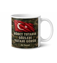 Asker Kamuflaj Nöbet Vatan Savunması Bayrak Sevgisi Baskılı Porselen Kupa Bardak Hediye
