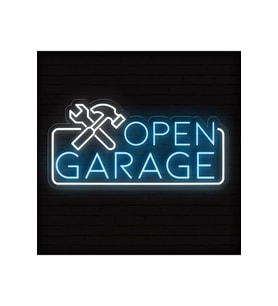 OPEN GARAGE Yazılı ve Şekilli Neon Tabela