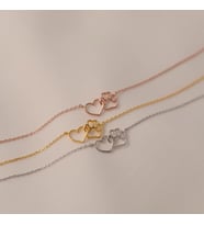 Kişiye Özel Tasarım İç İçe Kalp Pati Kolye 925K Gümüş (Rose)