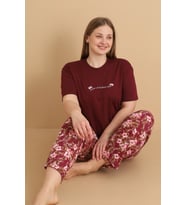 Mirano 4503 Çiçekli Kısa Kollu Pamuklu Penye Büyük Beden Kadın Pijama Takımı