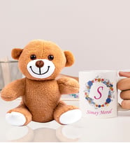 Kişiye Özel 25cm Peluş Ayıcık Ve Baş Harf İsim  Soyisim Tasarımlı Beyaz Kupa