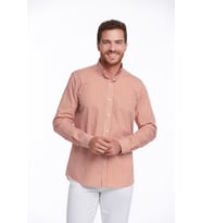Hatemoğlu Kiremit Comfort Fit %100 Pamuk Uzun Kollu Çizgili Gömlek