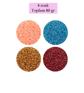 Dökme Cam Kum Boncuk (11/0) 2 mm - 4 Renk - Toplam 80 Gram - BNC405