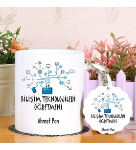 Bilişim Teknolojileri Öğretmeni Kupa Bardak ve Anahtarlık Hediye Seti (Model 1)