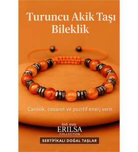 Sertifikalı Turuncu Akik Taşı Bileklik 6x6 mm – Canlılık, Cesaret ve Motivasyon Taşı (Çok Renkli)