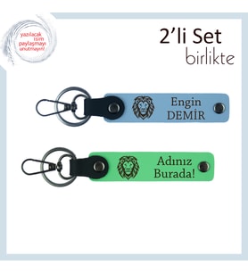 Güçlü Duruşun Simgesi Aslan Motifli Hediyelik, Kişisel Yazı Eklenebilir Takım, Gök Mavi-Fıstık Yeşil