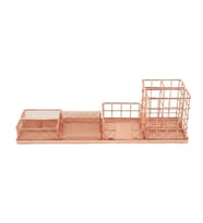 Temel Rose Gold Metal Mesh Modüler Masaüstü Organizer Seti 7 Parça 37x10 cm 9519