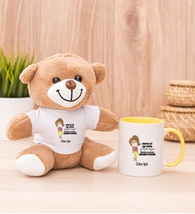 Kişiye Özel Maske İşi İyi Oldu Tasarım Esprili Peluş Ayı ve Sarı Kupa