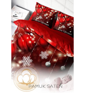 Yılbaşı Çift Kişilik Nevresim ( Lastikli Çarşaflı ) %100 Pamuk Saten Crystal