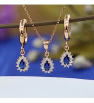 Lacivert Beyaz Taşlı Minimal Anturaj Damla Gümüş Kolye Küpe Takım