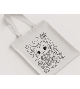 Taçlı Kedi Paskalya Yumurtalı Desenli Çocuk Omuz Çantası Hediyelik Boyanabilir Ham Bez Çanta