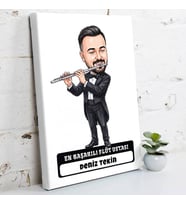 Flüt Ustasına Hediye Erkek Karikatürlü Kanvas Tablo