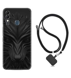 Tecno Spark 8T Kılıf Resimli Boyun Askılı İpli Desenli Silikon Black Fox 1325