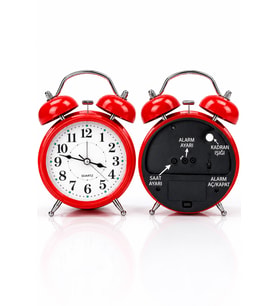 Çalar Saat 21 cm Kurmalı Alarm Lı Çalar Saat Büyük Boy Retro Vintage Çift Çanlı Komodin Saati Kırmı