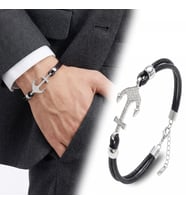 Moncuk Design Zirkon Taşlı Çelik Çapa Detaylı Ayarlanabilir Deri Erkek Bileklik 33514B27D1