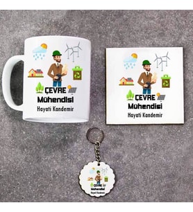 Çevre Mühendisi Kupa Bardak Altlık ve Anahtarlık Hediye Seti (Model 1)
