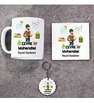 Çevre Mühendisi Kupa Bardak Altlık ve Anahtarlık Hediye Seti (Model 1)