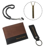 KİŞİYE ÖZEL BLACK STRIPED MODEL CÜZDAN & ALTIN BAR KOLYE - ANAHTARLIK VE TESBİH HEDİYELİ !