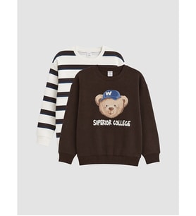 LCW Kids Bej Teddy Baskılı Erkek Çocuk Kalın Sweatshirt
